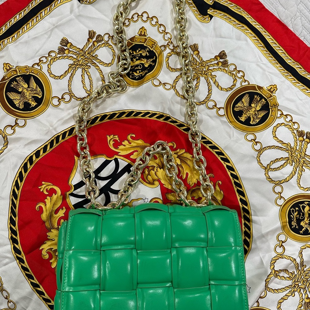 Zara Green Quilted Shoulder Bag with Chain Strap